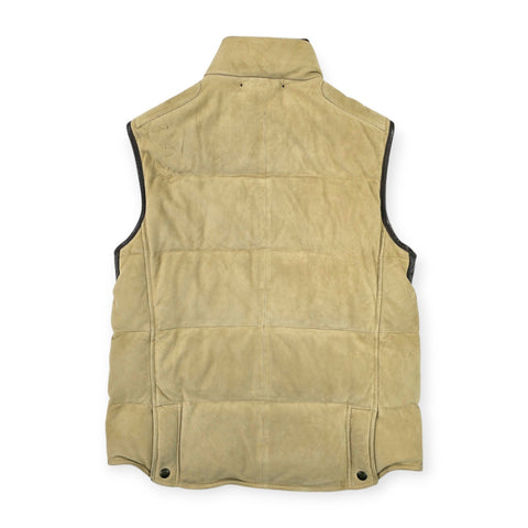 Polo Ralph Lauren Suede Leather Down Puffer Gilet Jacket Brown Men's Large