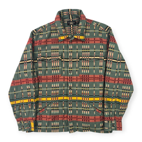 RRL Ralph Lauren Brown Bear Multi Check Overshirt Jacket Men's XXL