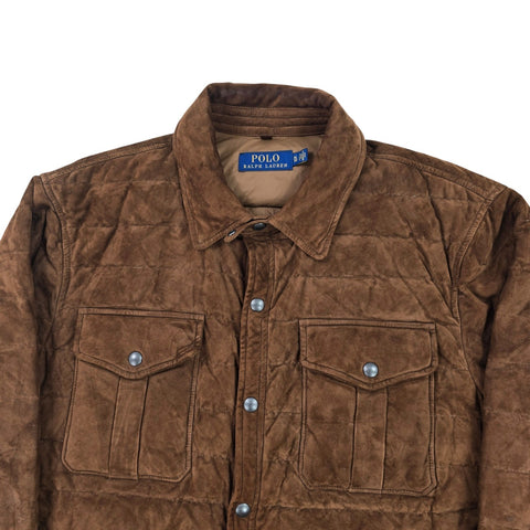 Polo Ralph Lauren Suede Leather Down Puffer Jacket Brown Men's XL