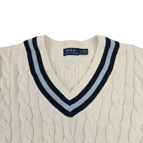 Polo Ralph Lauren Cable Knit Cricket Jumper White Men's Large