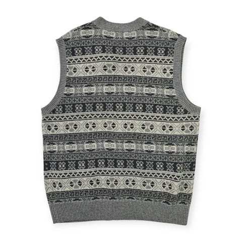 Polo Ralph Lauren Fair Isle Knit Cardigan Vest Jumper Grey Men's Large