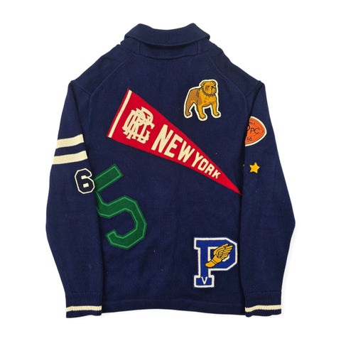 Polo Ralph Lauren Letterman Varsity Patch Knitted Cardigan Blue Men's XL