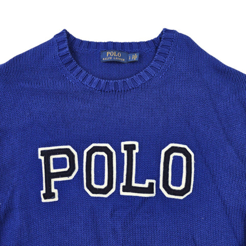 Polo Ralph Lauren Spellout Knitted Jumper Blue Men's Large