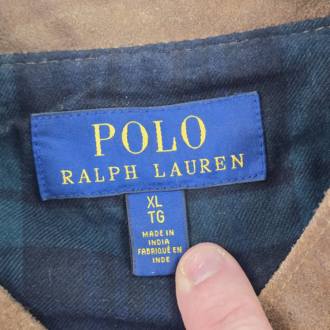 Polo Ralph Lauren Suede Cafe Racer Bomber Jacket Brown Men's XL