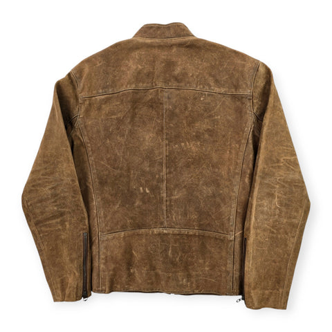 Polo Ralph Lauren Suede Cafe Racer Bomber Jacket Brown Men's Large