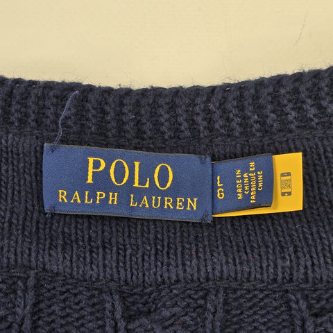 Polo Ralph Lauren Spellout Cable Knit Cricket Jumper Blue Men's Large