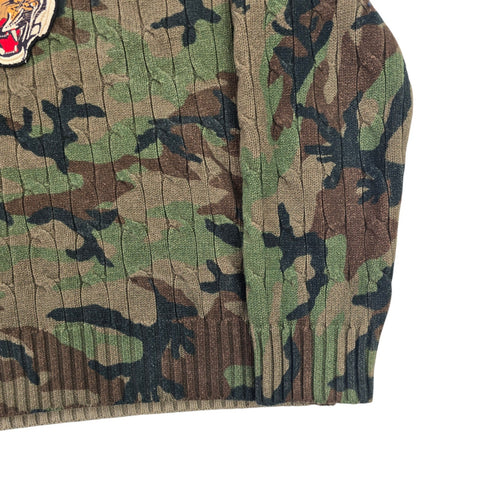 Polo Ralph Lauren Tiger Cable Knit Camouflage Cricket Jumper Men's XL