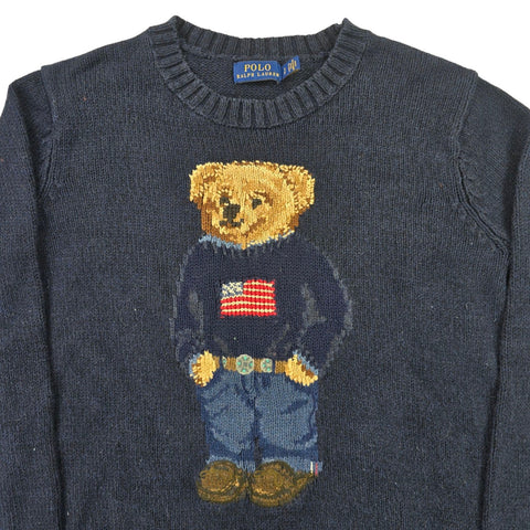 Polo Ralph Lauren USA Flag Bear Knitted Jumper Blue Women's Small