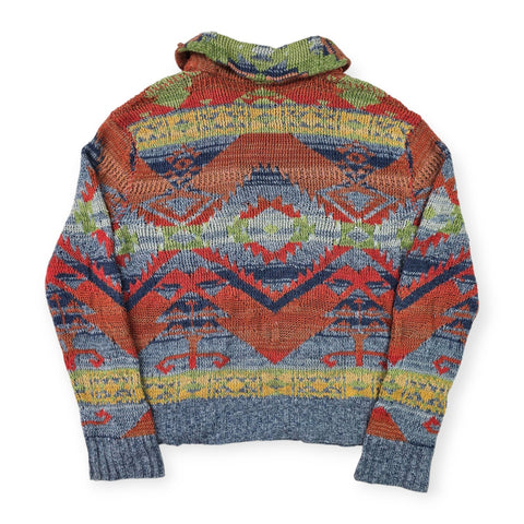 Polo Ralph Lauren Y2K Aztec Southwestern Shawl Knitted Jumper Men's Large