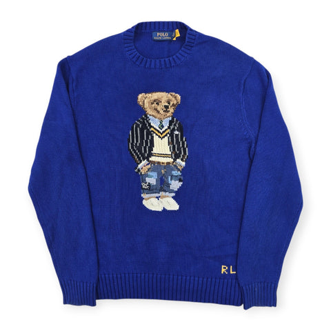 Polo Ralph Lauren Bear Knitted Jumper Blue Men's Medium