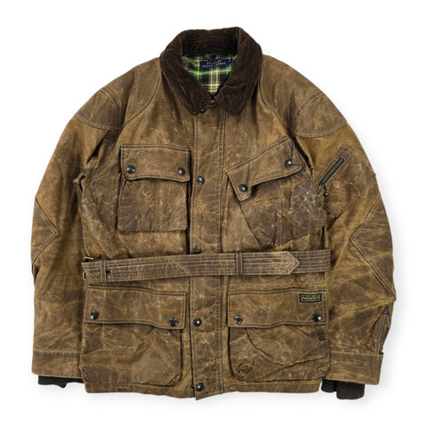 Polo Ralph Lauren Iconic Oilcloth Cylinder Biker Waxed Jacket Brown Men's Large