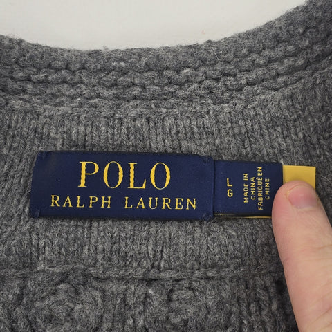 Polo Ralph Lauren Cable Knit Spellout Cricket Jumper Grey Men's Large