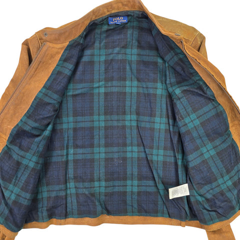 Polo Ralph Lauren Suede Cafe Racer Bomber Jacket Brown Men's XL