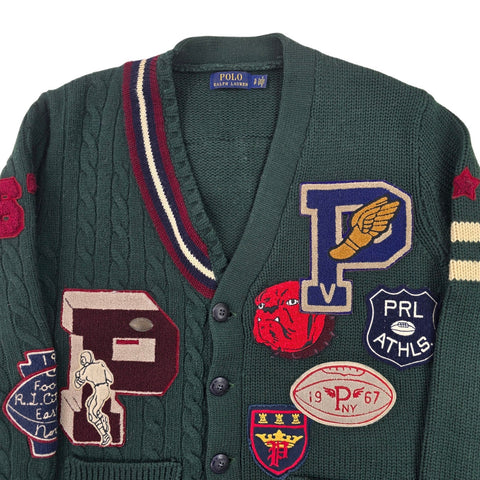Polo Ralph Lauren Letterman Varsity Patches Knitted Cardigan Green Men's Small