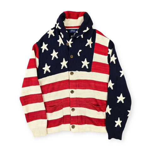 Polo Ralph Lauren USA Flag Shawl Knitted Cardigan Men's Large