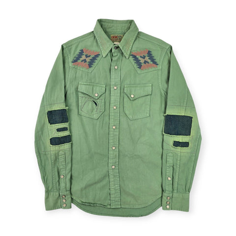 RRL Ralph Lauren Western Aztec Snap Pearl Shirt Green Men's Small