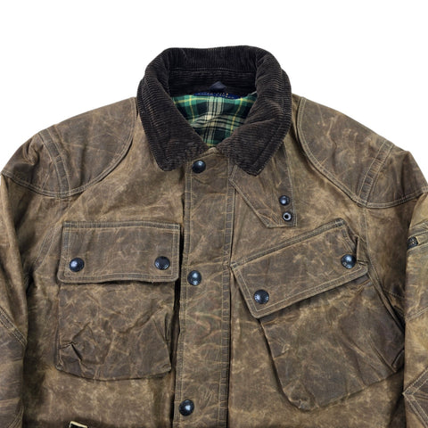 Polo Ralph Lauren Iconic Oilcloth Cylinder Biker Waxed Jacket Brown Men's Medium