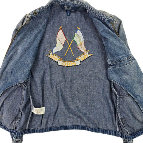 Polo Ralph Lauren Cross Flags Spellout Denim Bomber Jacket Blue Men's Small
