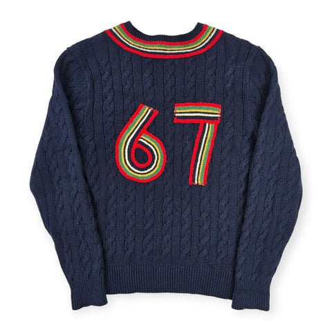 Polo Ralph Lauren Spellout Cable Knit Cricket Jumper Blue Men's Small