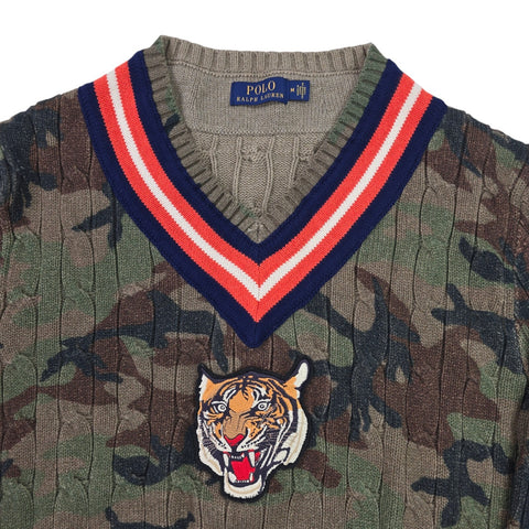 Polo Ralph Lauren Tiger Cable Knit Camouflage Cricket Jumper Men's Medium