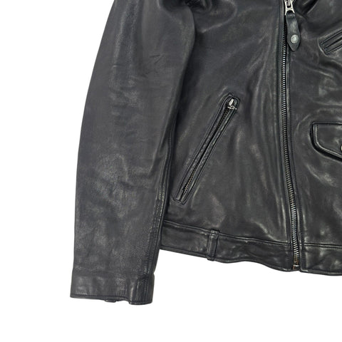 Polo Ralph Lauren Iconic Leather Motorcycle Bomber Jacket Black Men's Large