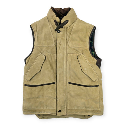 Polo Ralph Lauren Suede Leather Down Puffer Gilet Jacket Brown Men's Large