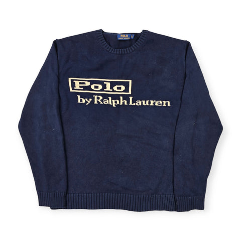 Polo Ralph Lauren Spellout Logo Knitted Jumper Blue Men's XL