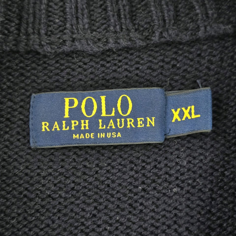 Polo Ralph Lauren 1/4 Zip USA Flag Knitted Jumper Blue Men's XXL