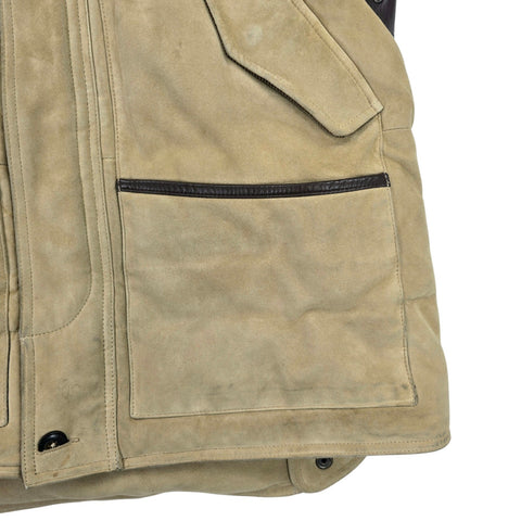 Polo Ralph Lauren Suede Leather Down Puffer Gilet Jacket Brown Men's Large