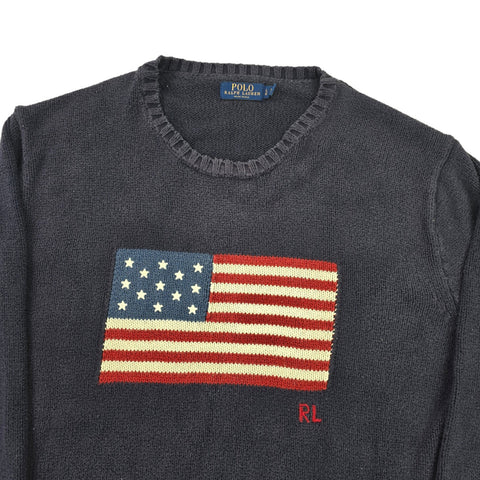 Polo Ralph Lauren USA Flag Knitted Jumper Blue Men's Large