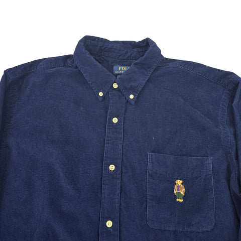 Polo Ralph Lauren Bear Corduroy Long Sleeve Shirt Blue Men's XXL
