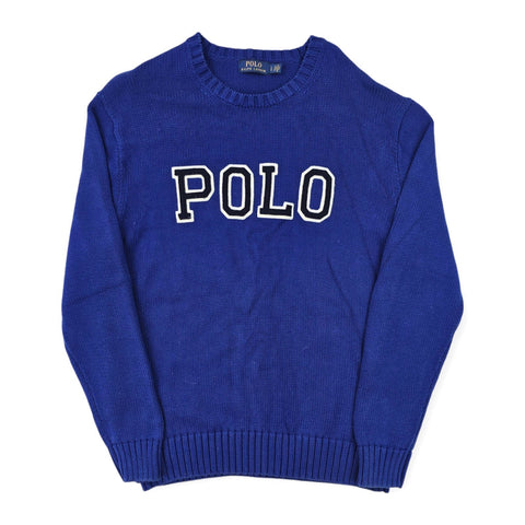 Polo Ralph Lauren Spellout Knitted Jumper Blue Men's Large