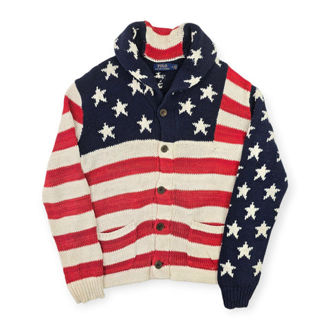 Polo Ralph Lauren USA Flag Shawl Knitted Cardigan Men's Medium